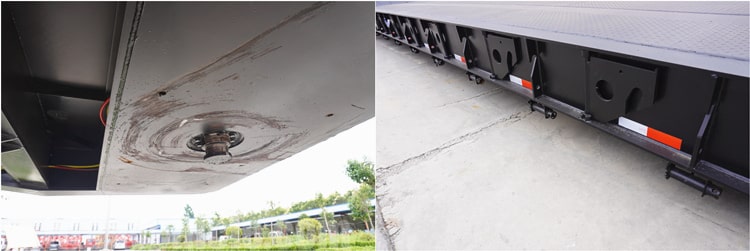 Structural analysis of the gooseneck  The gooseneck part is composed of a traction pin, a lifting hydraulic cylinder, a pin shaft connected with the cargo platform, an eccentric block for fixing the position of the gooseneck, and a gooseneck. The gooseneck part is connected to the cargo platform by articulation, and a pair of lifting hydraulic cylinders are installed between the gooseneck and the cargo platform, which are driven by the hydraulic cylinder to realize the raising and lowering of the cargo platform.  After the cargo platform is raised or lowered, the position of the gooseneck and the cargo platform is fixed by an eccentric device. The eccentric device is welded by 16 Mn steel plate and steel pipe. It is installed in the hollow part of the gooseneck web and is connected to the gooseneck through a pin. The eccentric device has 2 plane positions through which it is in contact with the upper surface of the cargo platform. The lower position is the lowest position of the trailer, that is, the cargo platform is in contact with the ground; when the cargo platform is raised, under the action of gravity, the right plane Turning to the bottom, the oil pressure can be unloaded at this time, and the load is completely carried by the eccentric device. This position corresponds to the highest cargo platform.