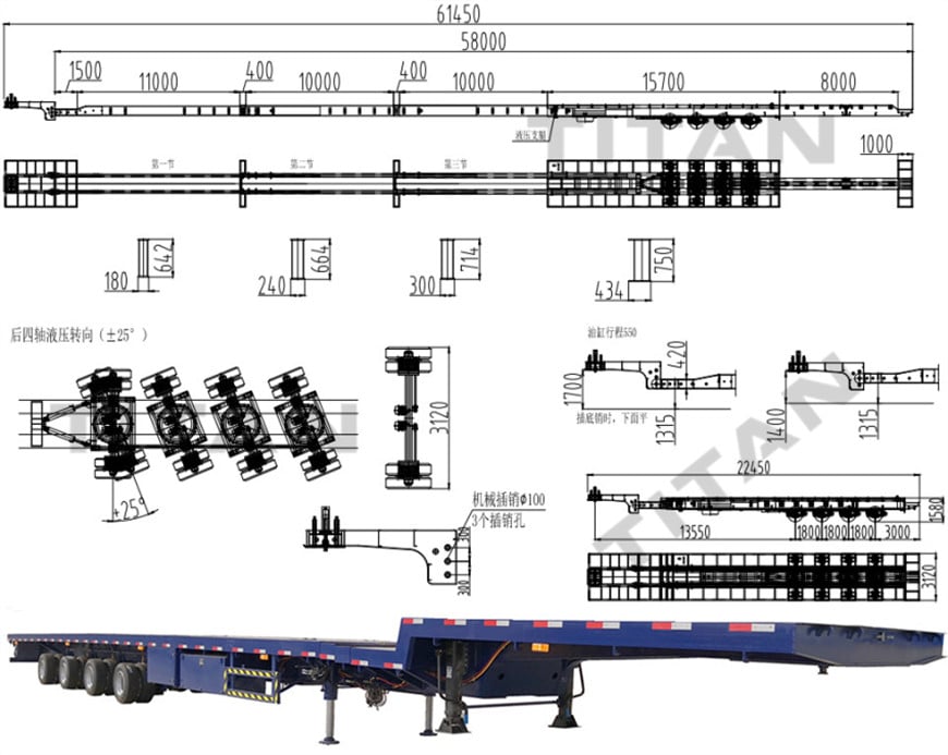 4 axle Windmill Blade trailer dimensions & drawings